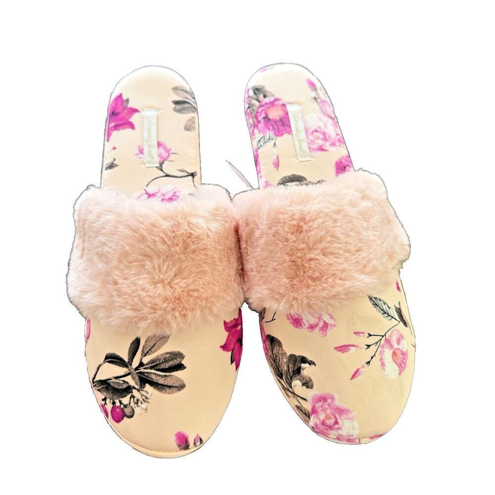 New Victoria Secret Slippers Size L 9/10 Floral Lounge Spa Casual